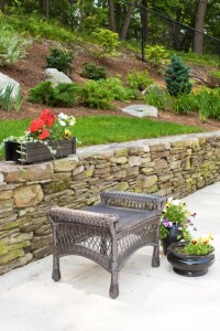 Backyard Plantings & stone retaining wall