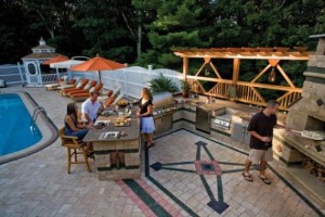 pool party on custom designed stone patio