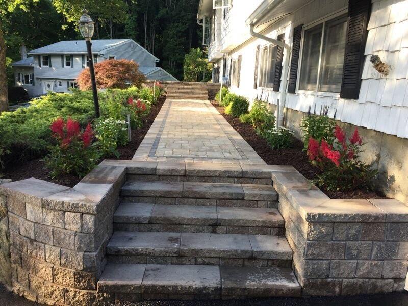 stone brick steps and retaining wall