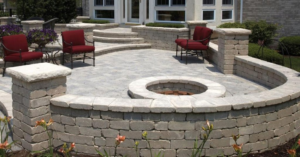 brick fire pit and stone pation