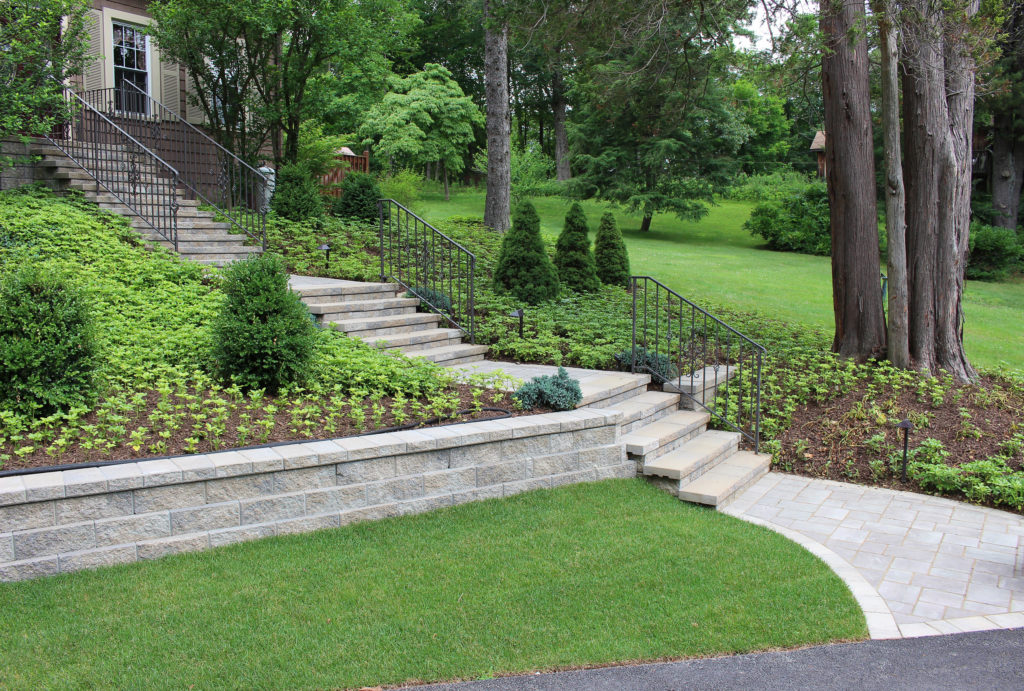 custome stone work steps and plants